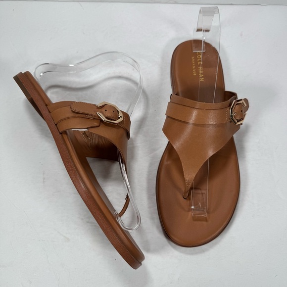 Cole Haan Felicity Grand Tan Leather Gold Buckle Sandals Women Size 9B - Picture 1 of 12